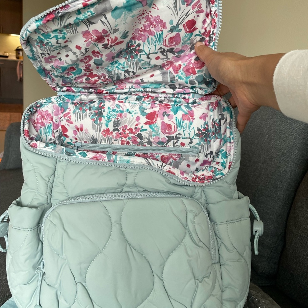 Vera Bradley Light Blue Quilted Backpack with Floral Interior